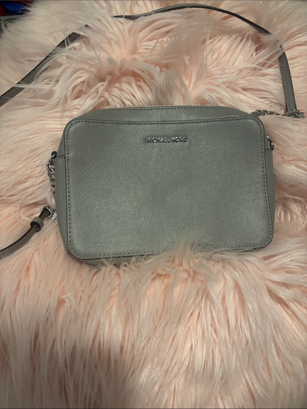 Michael Kors Taupe Pebbled Leather Crossbody Camera Bag